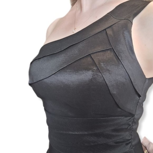 G.L.A.M. One Shoulder Black Dress with Bottom Ruffles Size Medium - Picture 2 of 9